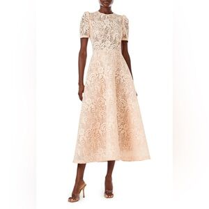 Monique Lhullier Lace Fit + Flare Midi Dress